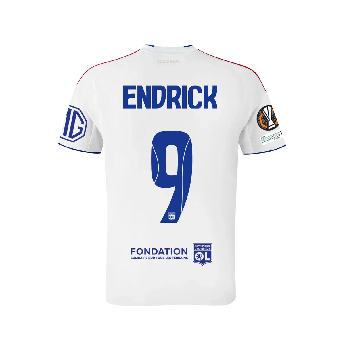 Olympique Lyon Home Kit 25/26 Endrick - (Europa League) – white and striped retro football jersey front view