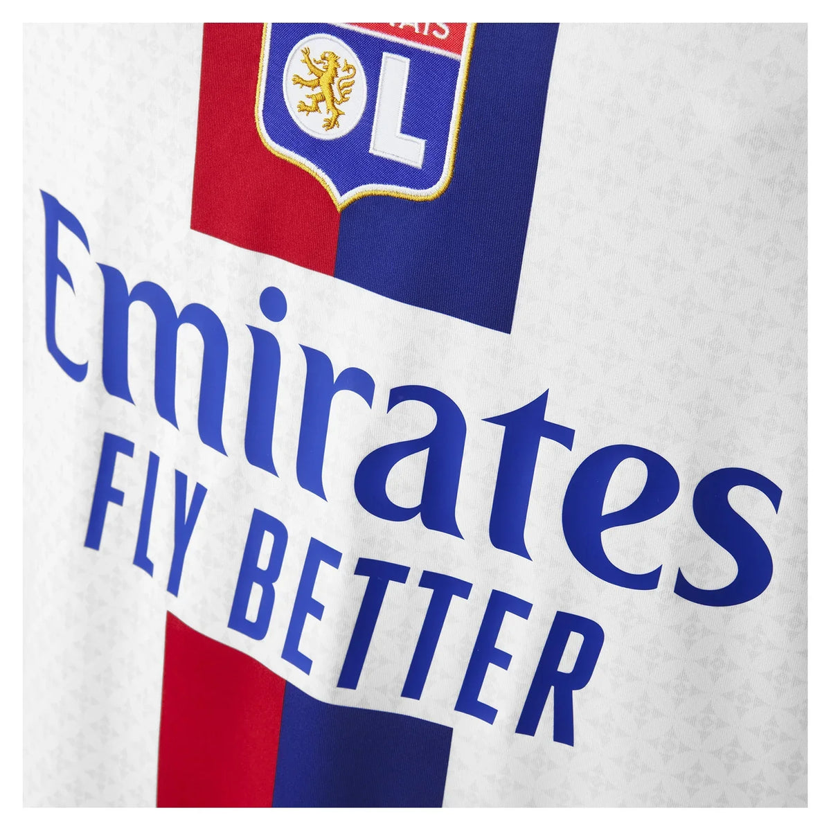Olympique Lyon Home Kit 25/26 Endrick - (Europa League) – white and striped retro football jersey detail view