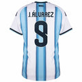 Argentina Julián Álvarez #9 Home Kit - 2026 World Cup – striped retro football jersey front view