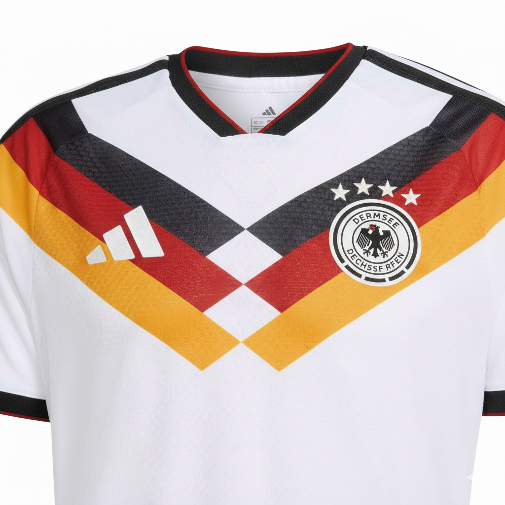 Germany Home Kit - 2026 World Cup – striped and white and geometric retro football jersey detail view
