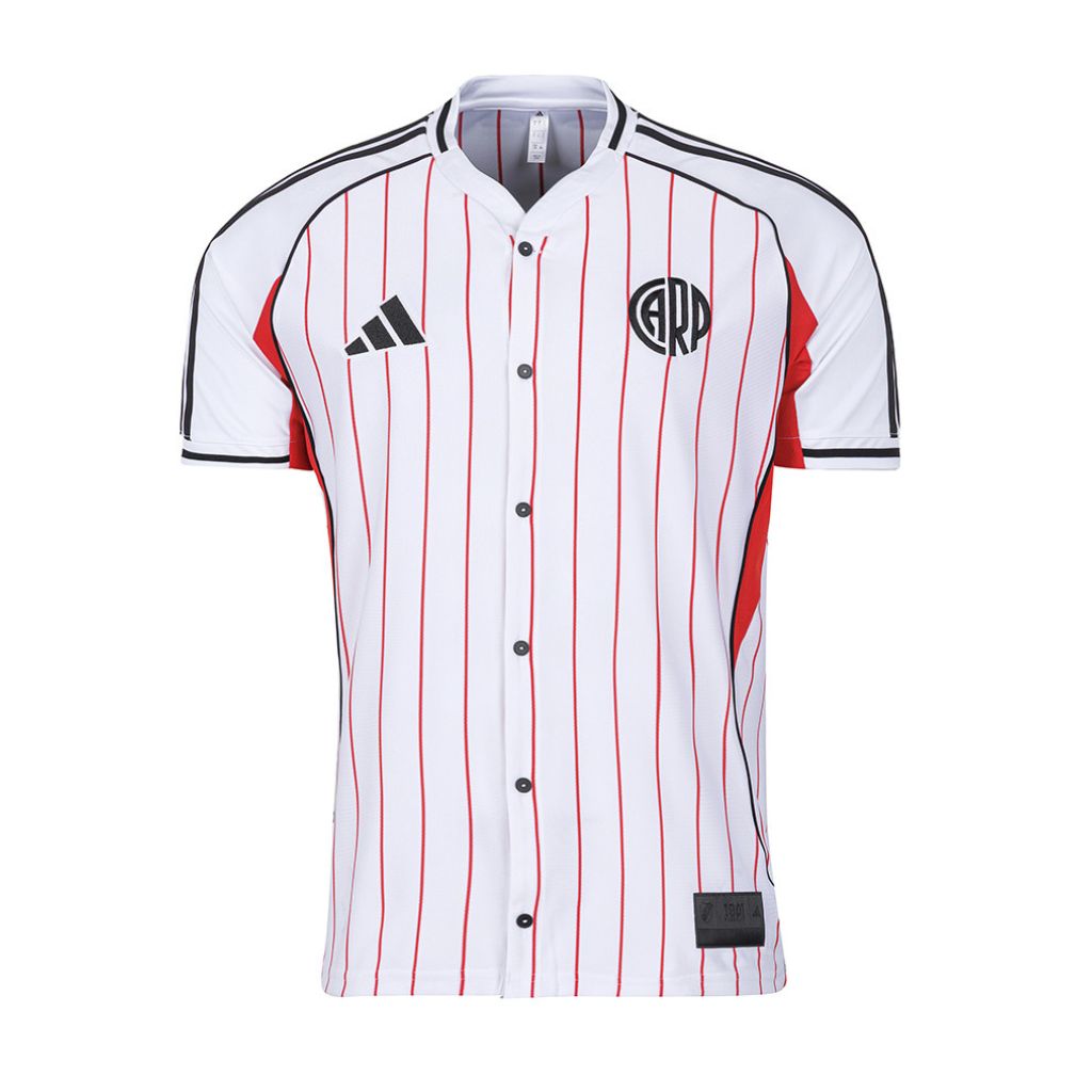 River Plate Adidas Baseball Jersey – striped and red retro football jersey front view