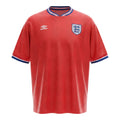 Hinchas Sportswear Store England 1989 retro red Umbro jersey with diamond jacquard pattern, striped collar, and Three Lions crest.