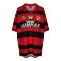 Hinchas Sportswear Store Flamengo retro red and black 1995 Umbro jersey with horizontal stripes and sponsor logos.