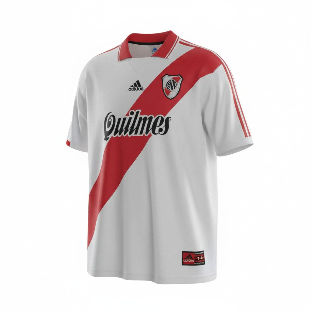 Hinchas Sportswear Store River Plate 1998/99 retro jersey, white with red sash, red collar, Adidas stripes.