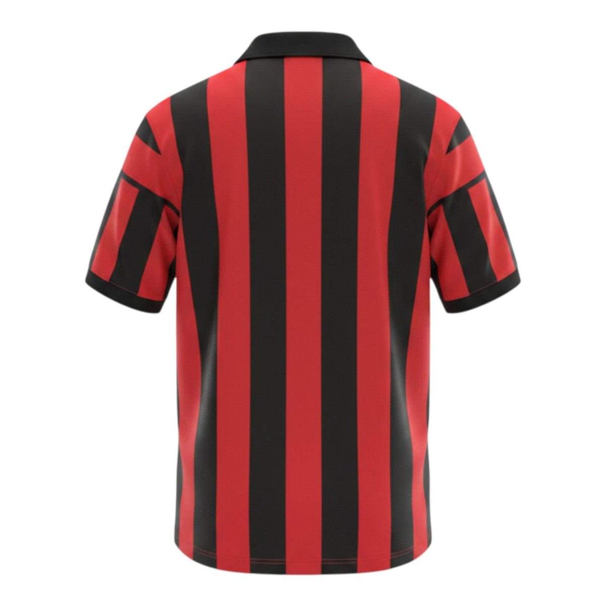Hinchas Sportswear Store AC Milan 1963 retro home jersey with red and black vertical stripes and black polo collar.