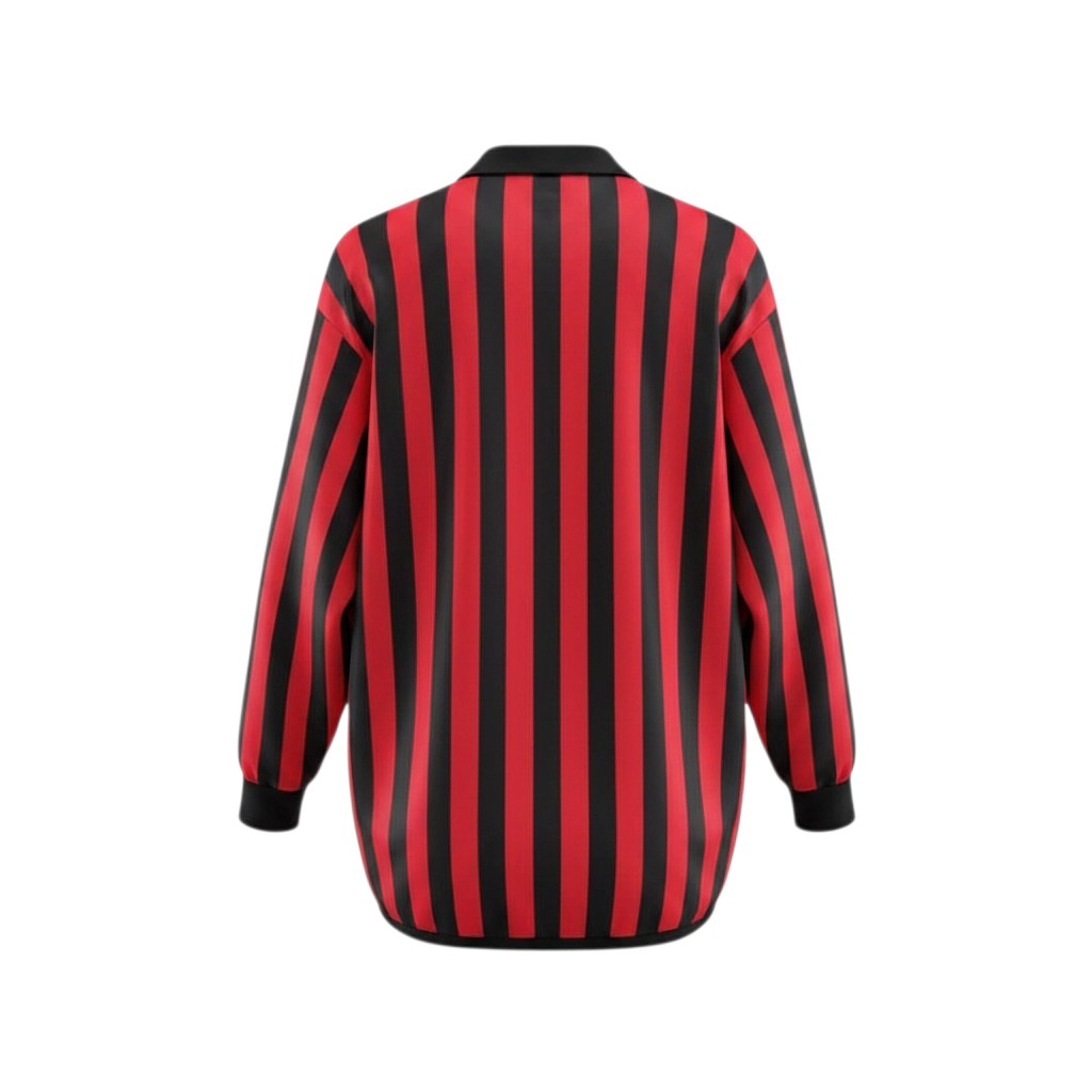 Hinchas Sportswear Store AC Milan 1999-00 retro long sleeve jersey in red and black vertical stripes with zip polo collar.