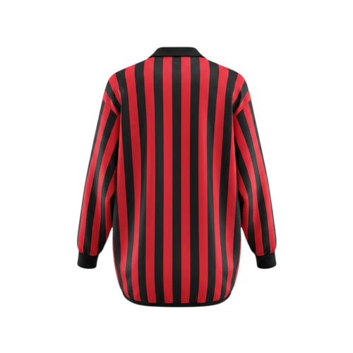 Hinchas Sportswear Store AC Milan 1999-00 retro long sleeve jersey in red and black vertical stripes with zip polo collar.