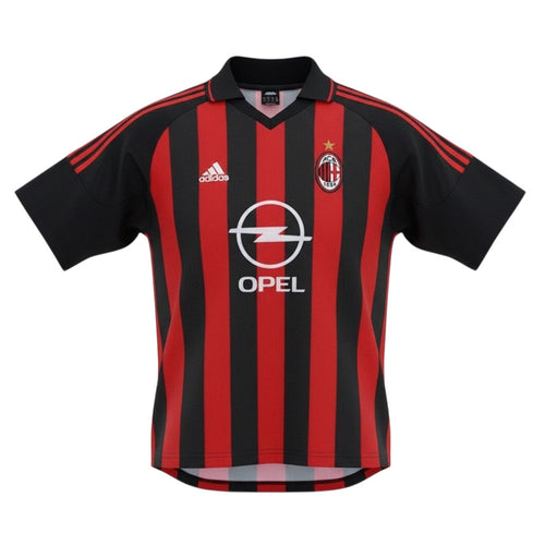 Hinchas Sportswear Store AC Milan retro 2003/04 home football shirt with red and black stripes, Opel sponsor, and Adidas logo.