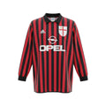 Hinchas Sportswear Store AC Milan 1999-00 long sleeve retro jersey in red and black vertical stripes with Opel sponsor and centenary badge.