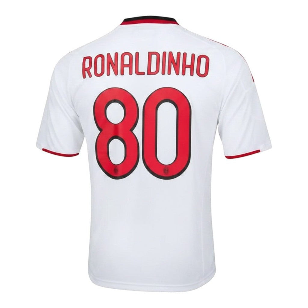 Hinchas Sportswear Store AC Milan 2009 white retro jersey with red and black trim, featuring Ronaldinho #80 print.