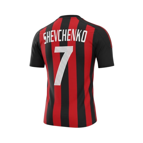 Hinchas Sportswear Store AC Milan 2003/04 retro home football shirt with Shevchenko 7 on the back. Red and black stripes.