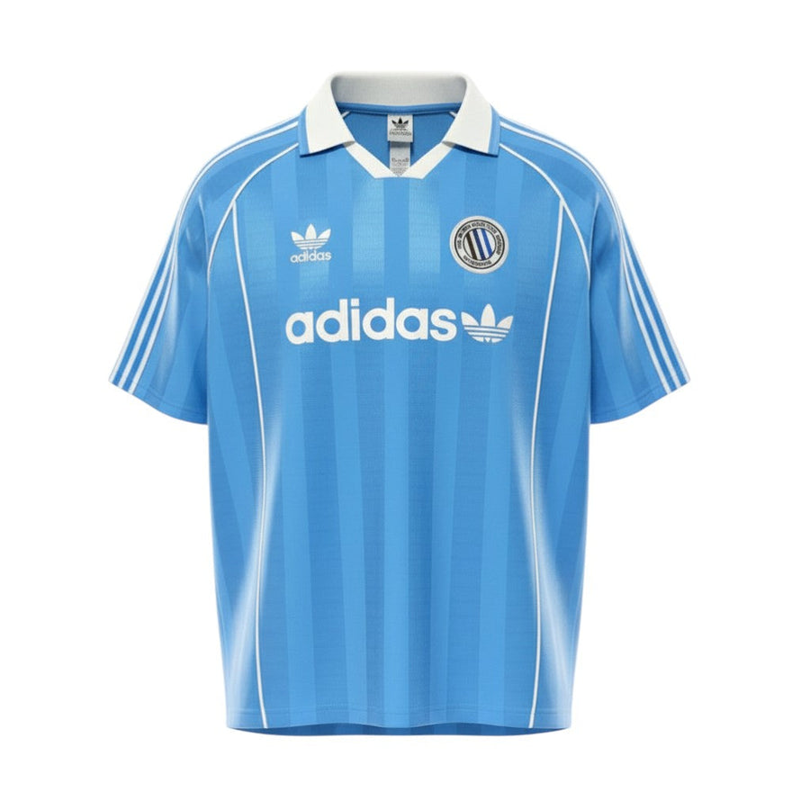 Hinchas Sportswear Store light blue Adidas Originals retro jersey with white stripes and Trefoil logo.