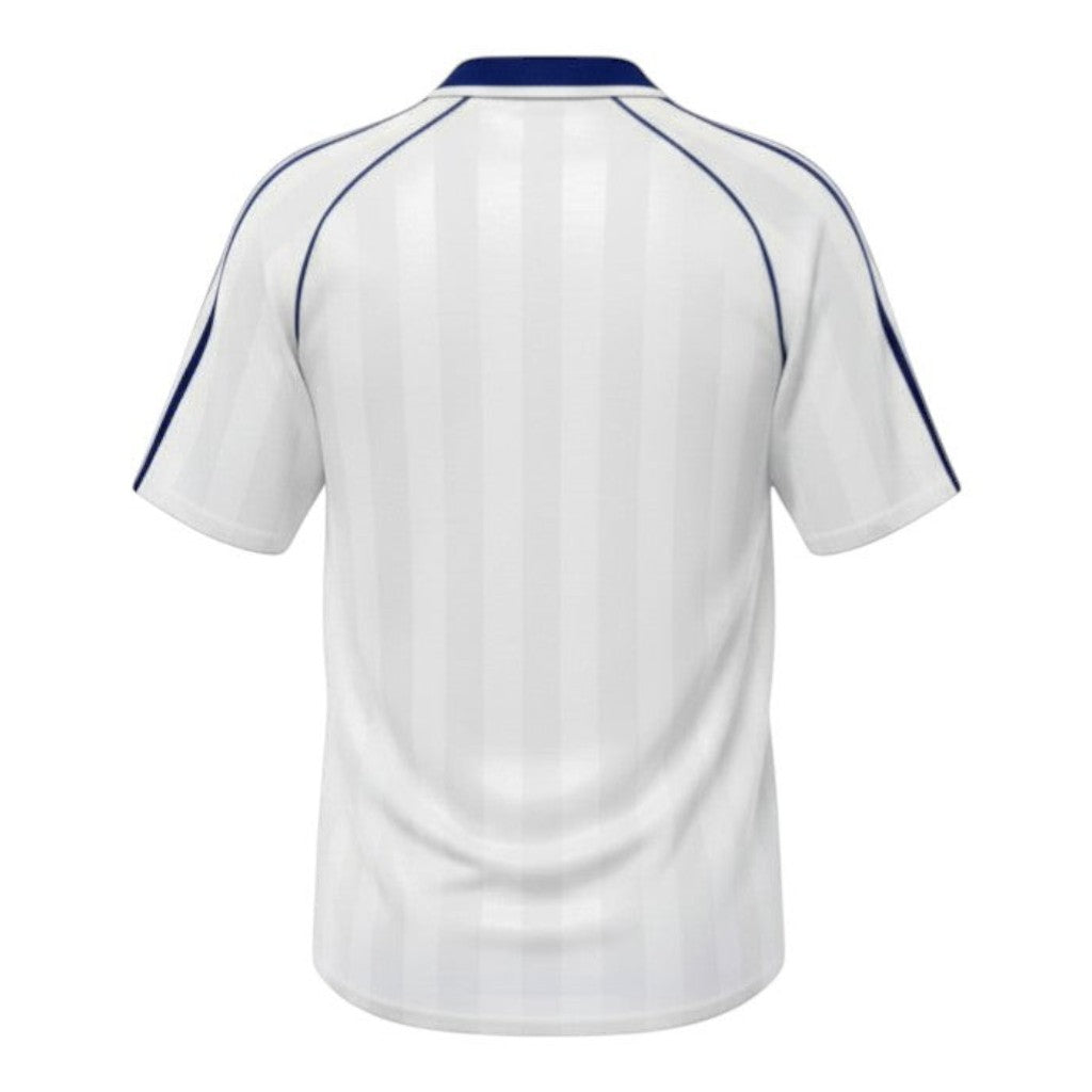 Hinchas Sportswear Store white Adidas Originals retro football jersey with navy trim and embroidered Trefoil logo.