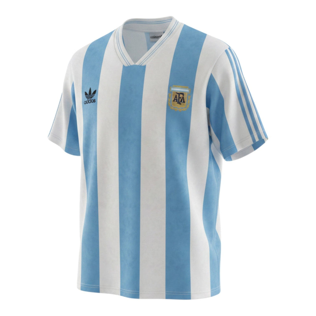 Hinchas Sportswear Store Argentina 1992 retro home jersey, light blue and white vertical stripes, Adidas trefoil logo, AFA crest.