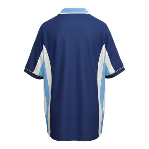 Hinchas Sportswear Store navy blue Argentina 1998 World Cup away jersey with white and light blue side panels and Adidas stripes.