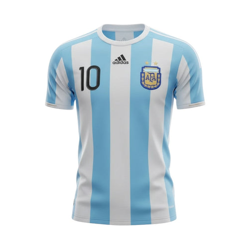 Hinchas Sportswear Store Argentina 2010 Messi retro jersey, light blue and white striped, short sleeve, with FIFA World Cup 2010 patch.