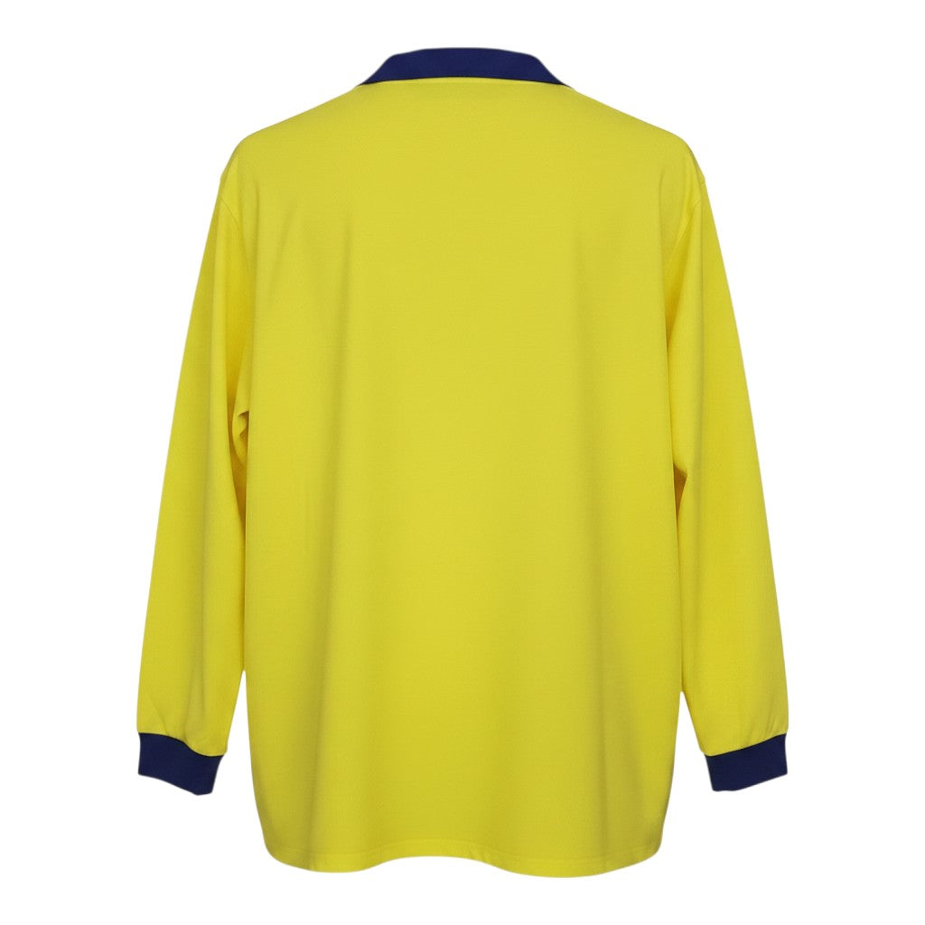 Hinchas Sportswear Store yellow long sleeve Arsenal 1979 FA Cup Final retro jersey with navy collar and cuffs.