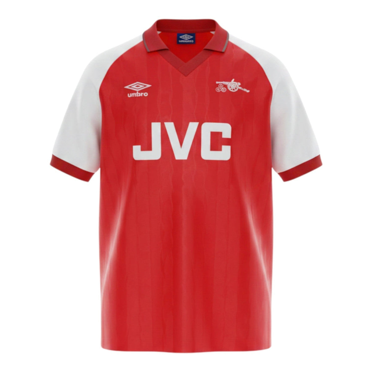 Hinchas Sportswear Store Arsenal 1982 retro home jersey in red and white with JVC sponsor and vintage cannon crest.