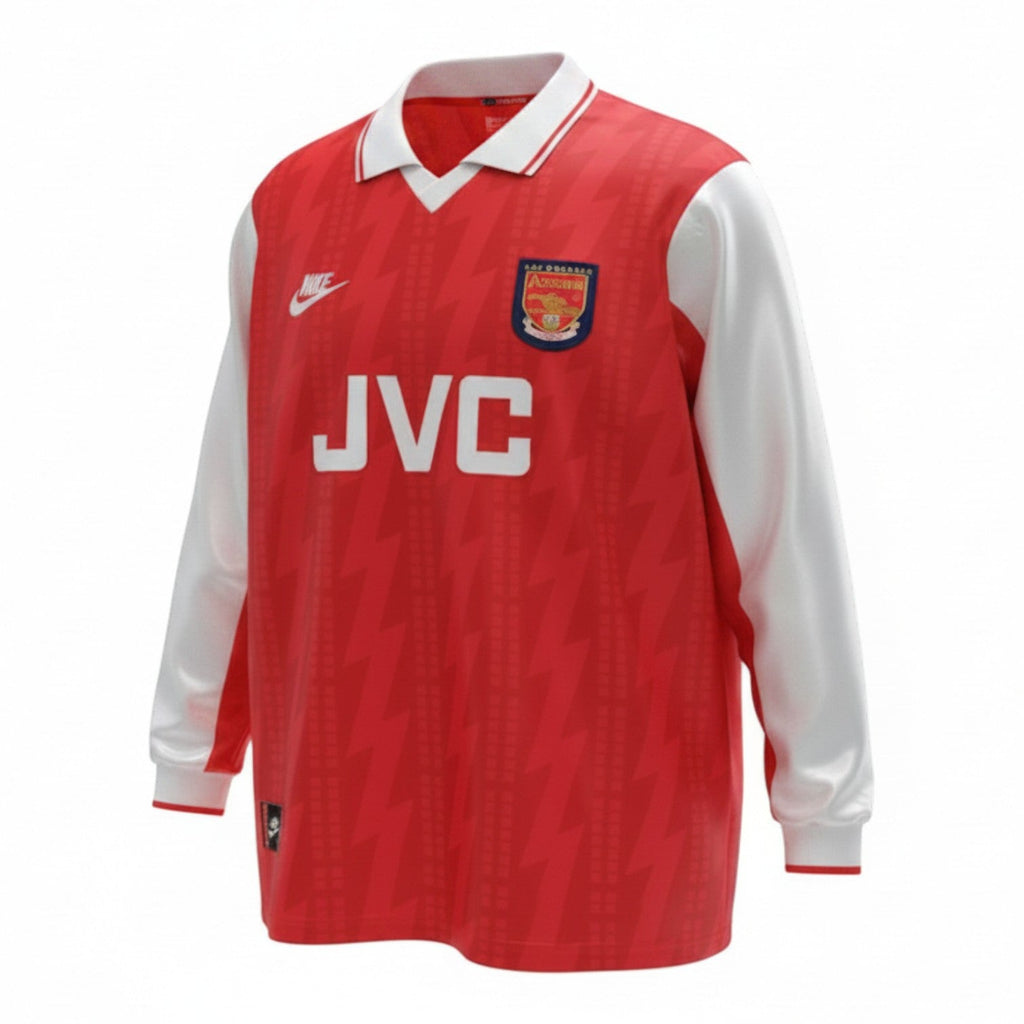 Hinchas Sportswear Store Arsenal 1994 retro long sleeve jersey in red and white with JVC sponsor and vintage crest.