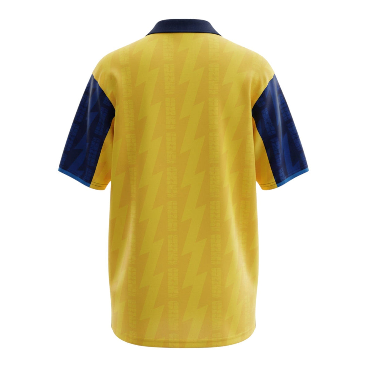 Hinchas Sportswear Store yellow and navy blue 1994 Arsenal retro football jersey with geometric pattern and JVC sponsor.