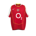 Hinchas Sportswear Store Arsenal 2004-05 retro home jersey, red with white sleeves and gold trim, O2 sponsor.