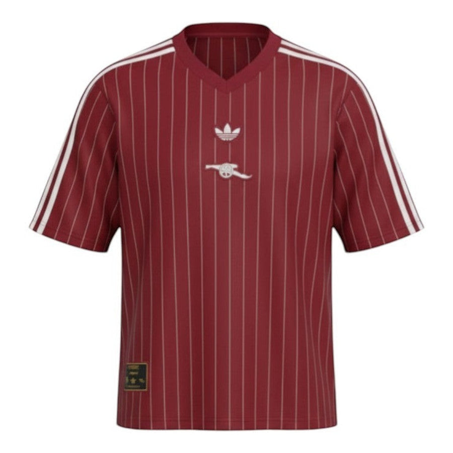 Hinchas Sportswear Store Arsenal retro jersey in deep red with white pinstripes and Adidas Originals branding.