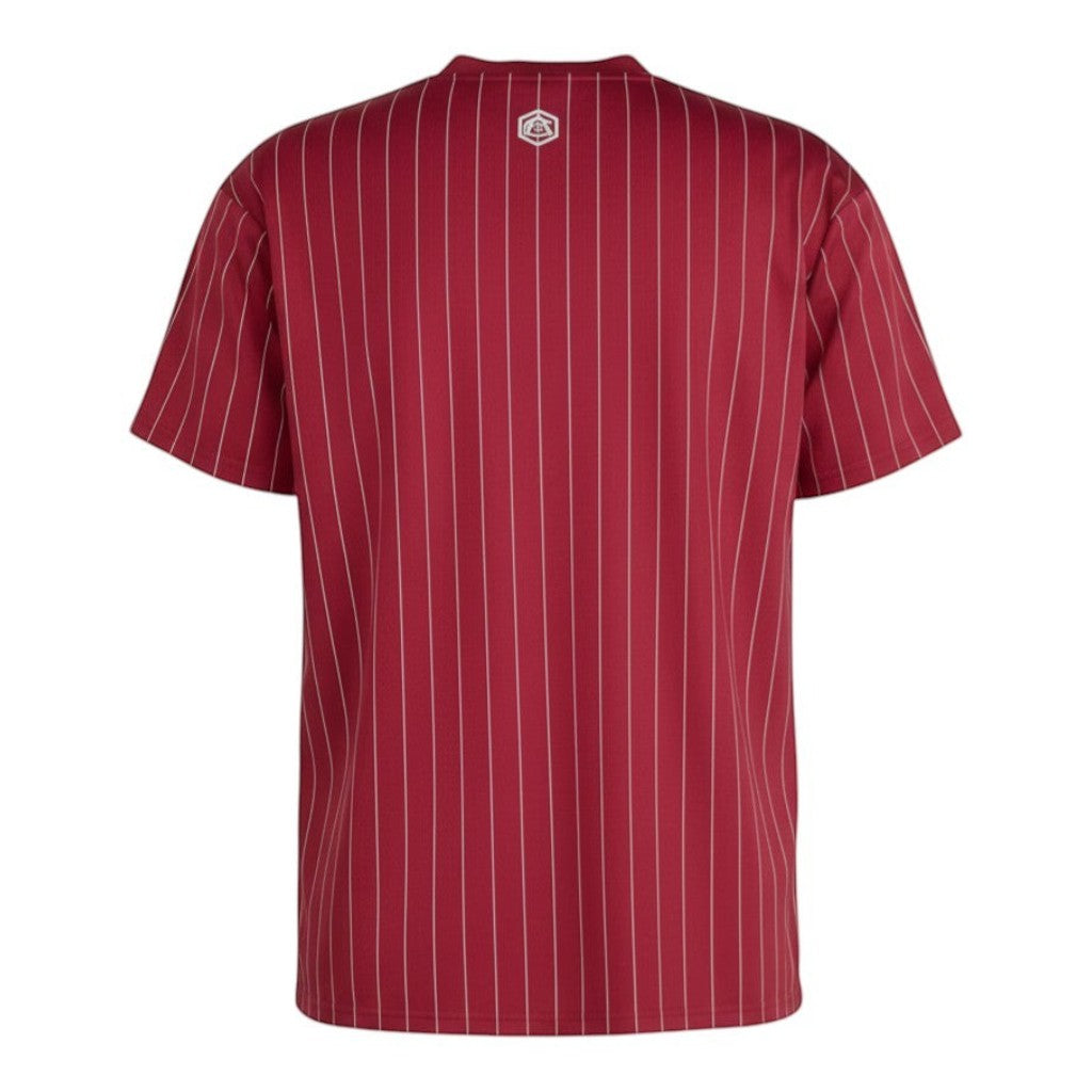 Hinchas Sportswear Store Arsenal retro jersey in deep red with white pinstripes and Adidas Originals logo on back.