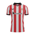Hinchas Sportswear Store Athletic Club Bilbao 2025/26 home jersey, red and white vertical stripes, embroidered crest, black collar and cuffs.