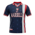 Hinchas Sportswear Store Atletico de Madrid 98-99 retro navy blue jersey with red and white stripe, Marbella sponsor.