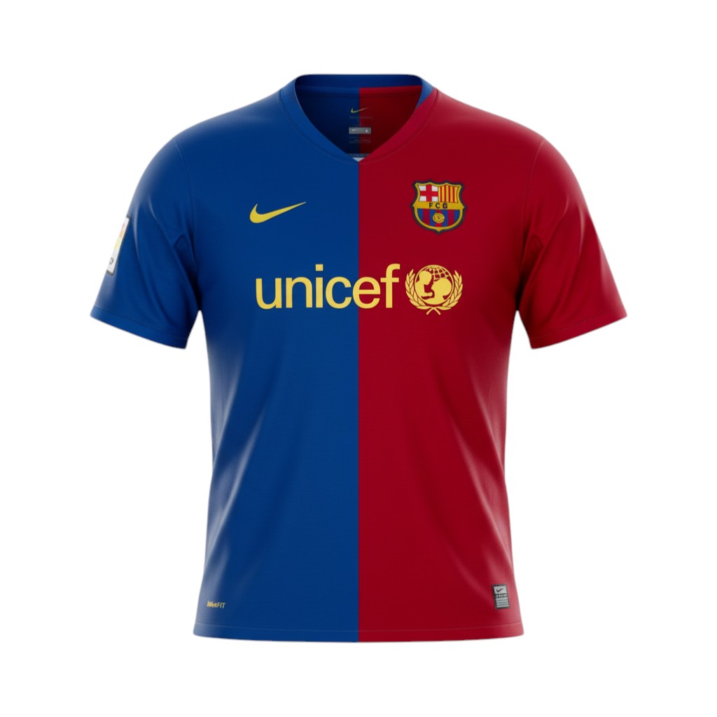Hinchas Sportswear Store Barcelona 08/09 Home Kit Eto'o #9, featuring classic blaugrana stripes, UNICEF sponsor, and Nike branding.