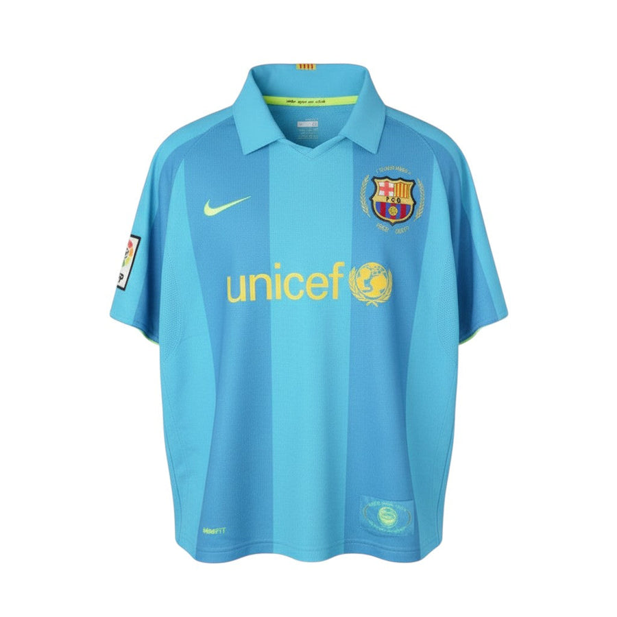 Hinchas Sportswear Store blue 2007-08 Barcelona away jersey with UNICEF sponsor and LFP patch.