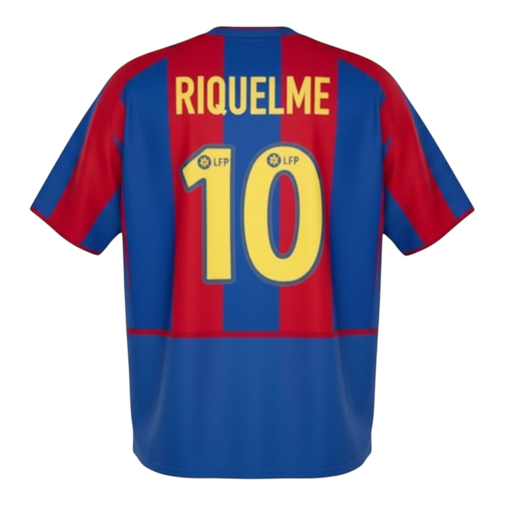 Hinchas Sportswear Store Barcelona 2002-03 Riquelme #10 retro home jersey, blue and red stripes, premium fabric.