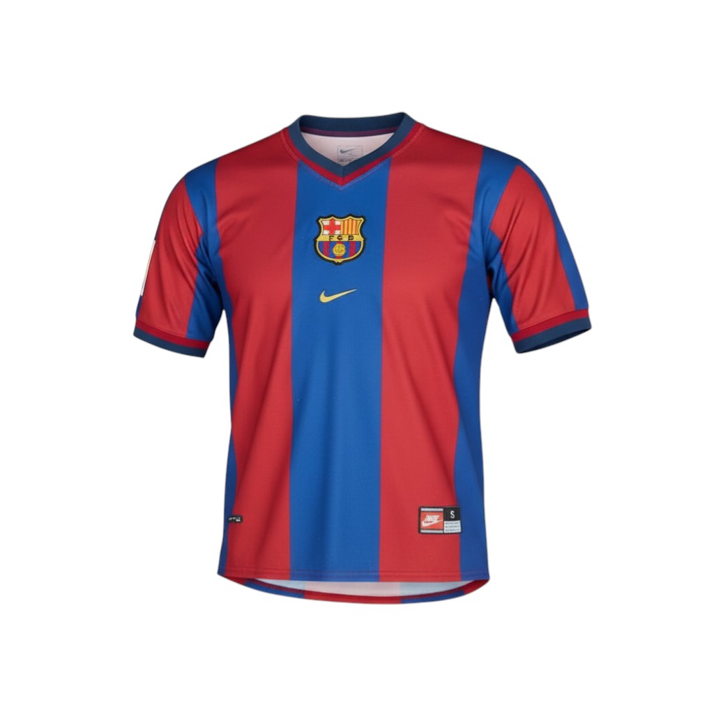 Hinchas Sportswear Store Barcelona 1998-2001 home jersey with blue and red stripes, featuring the club crest and Nike logo.