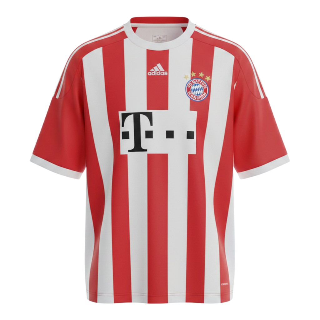 Hinchas Sportswear Store Bayern Munich 2010/11 retro red and white striped Adidas football jersey with T-Mobile sponsor and embroidered crest.