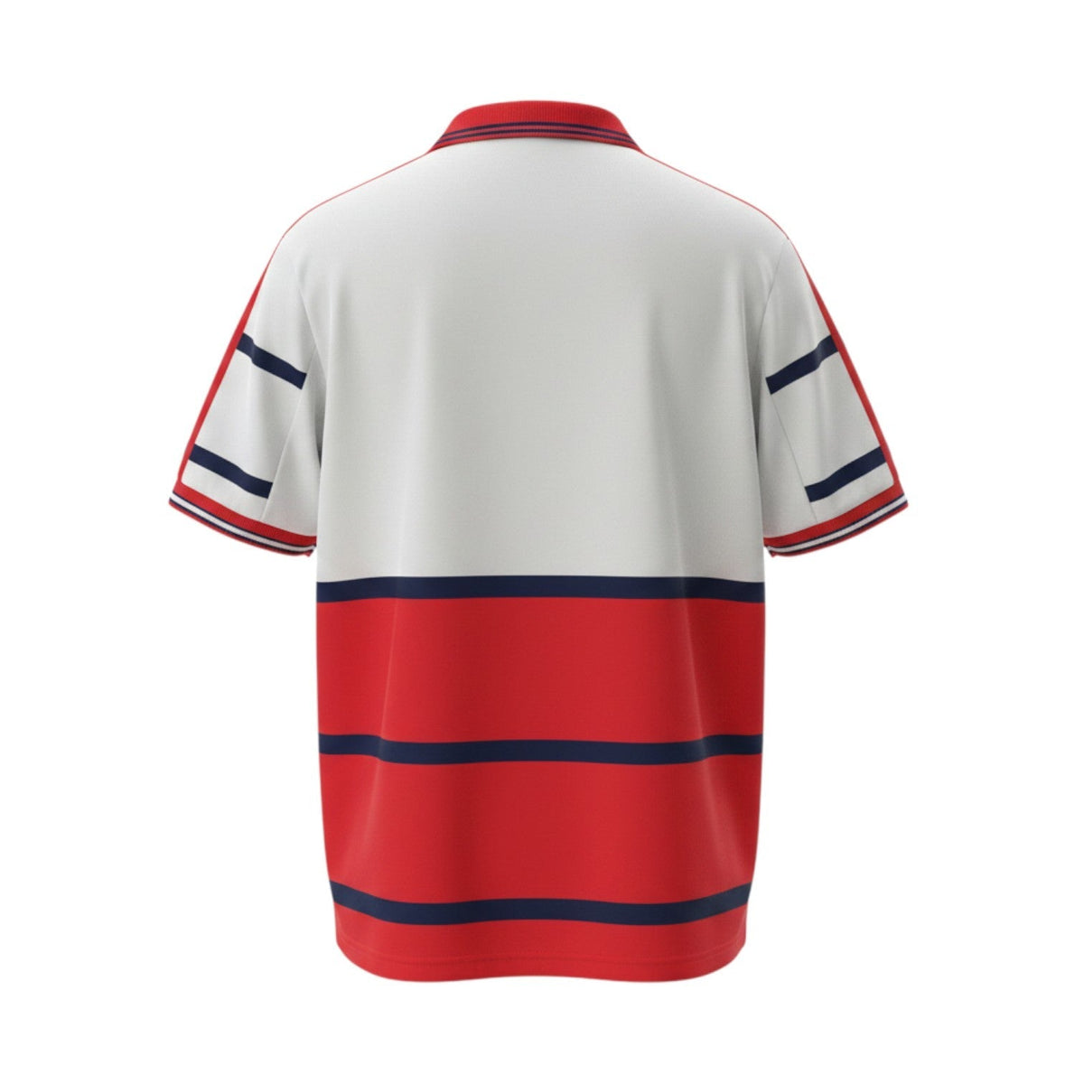 Hinchas Sportswear Store retro Bayern Munich 1998/99 away jersey, white with red and navy stripes, short sleeves.
