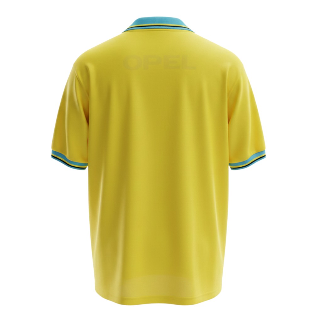 Hinchas Sportswear Store Bayern Munich 1993/94 away jersey, yellow with teal and black trim on collar and sleeves.