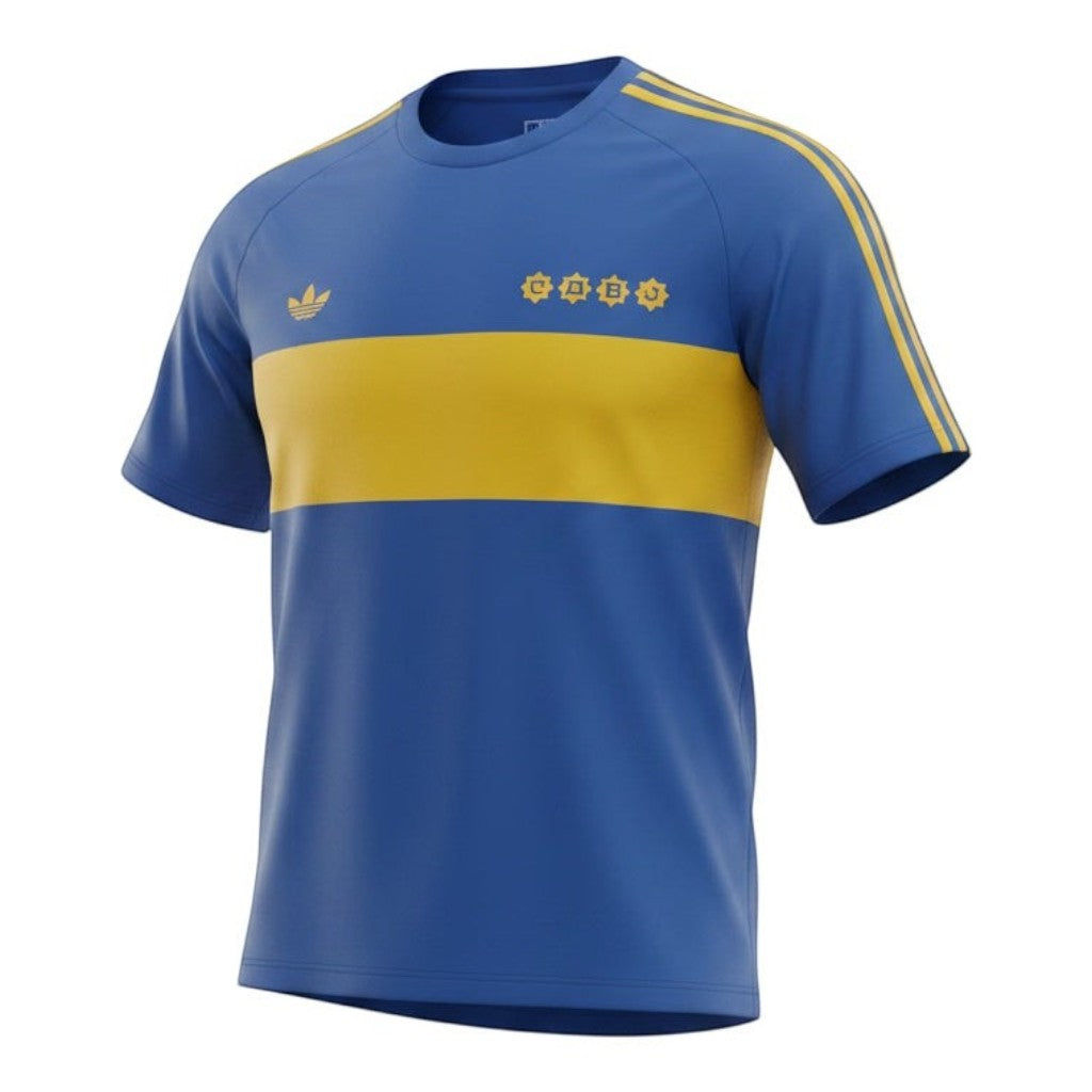 Hinchas Sportswear Store Boca Juniors 1981 retro Adidas jersey in blue with yellow chest band and shoulder stripes.