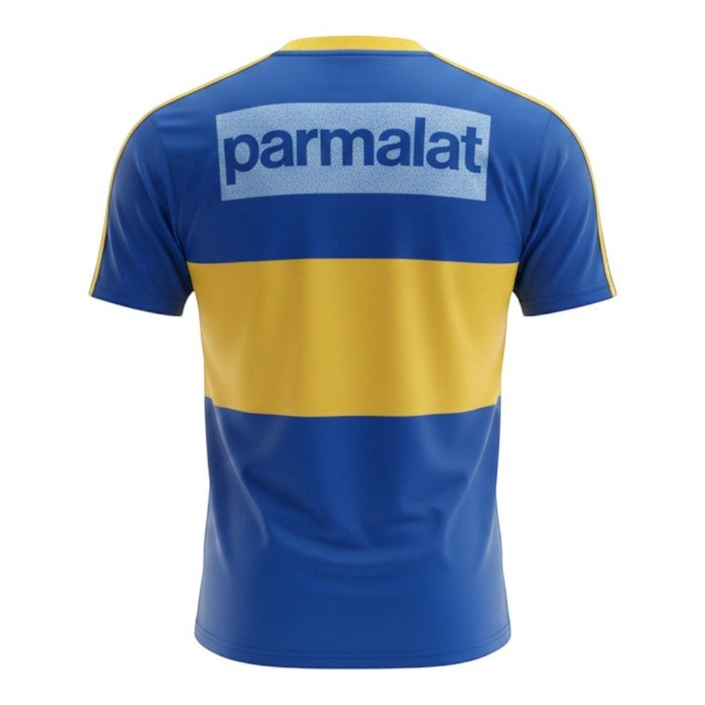 Hinchas Sportswear Store Boca Juniors 1992 retro jersey, blue with yellow horizontal stripe and Parmalat sponsor.