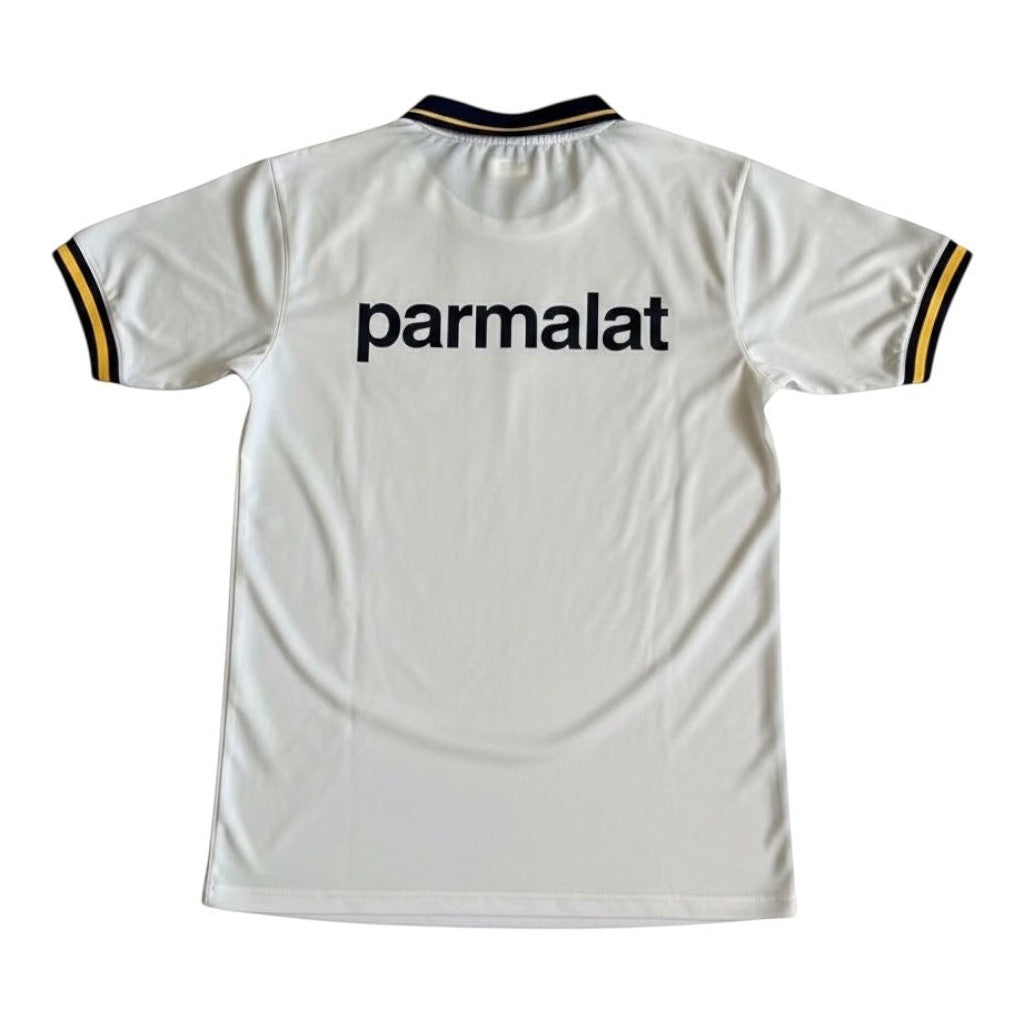 Hinchas Sportswear Store white Boca Juniors 1994 away jersey with Parmalat sponsor and navy/yellow trim.