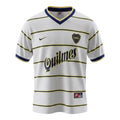 Hinchas Sportswear Store 1999 Boca Juniors away retro jersey white with navy and yellow stripes, V-neck, Nike logo, Quilmes sponsor.