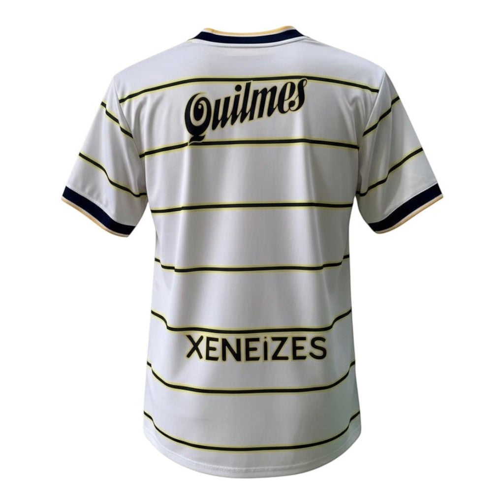 Hinchas Sportswear Store Boca Juniors 1999 retro away jersey, white with navy and yellow stripes, Quilmes sponsor.