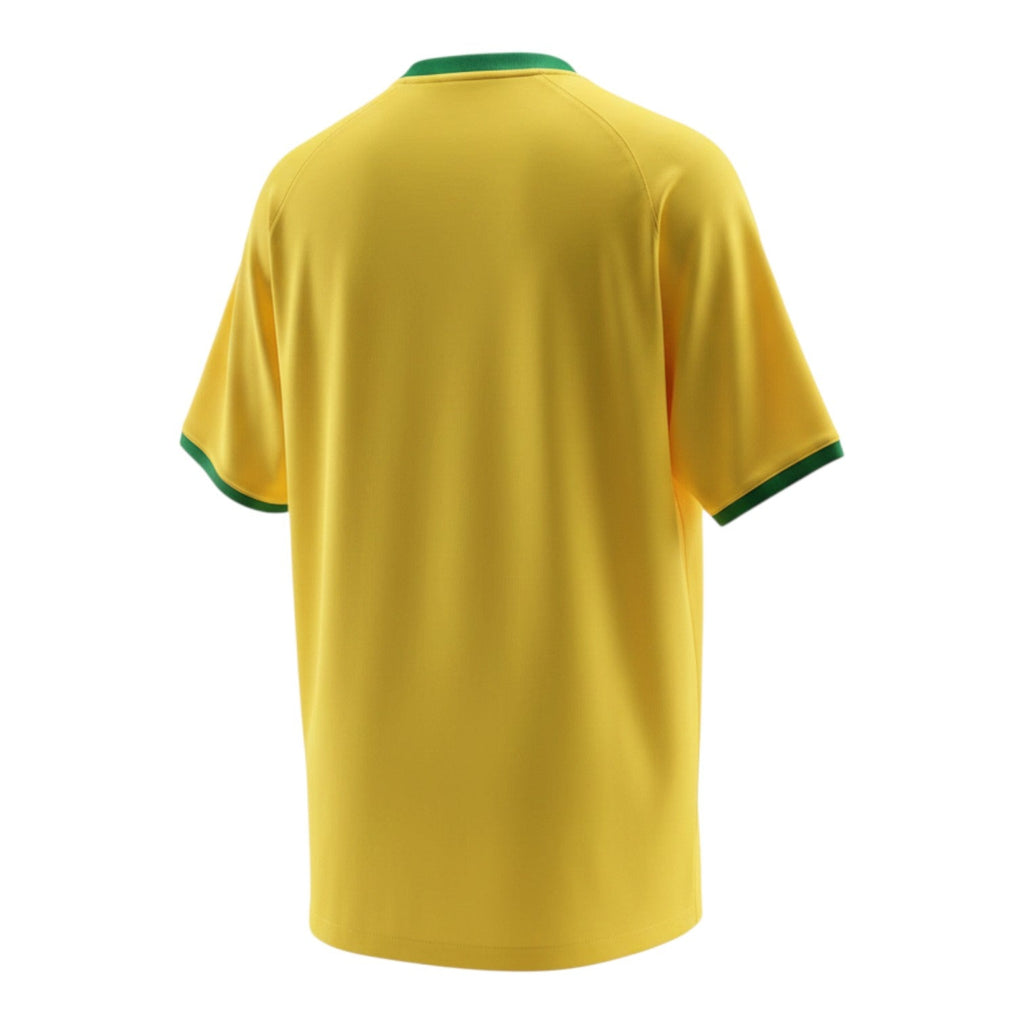 Hinchas Sportswear Store Brazil 1970 World Cup retro home jersey in canary yellow with green collar and sleeve cuffs.