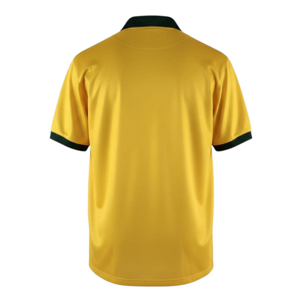Hinchas Sportswear Store Brazil 1988 retro home jersey in canary yellow with dark green collar and sleeve cuffs.