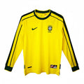 Hinchas Sportswear Store Brazil 1998 home long sleeve jersey, yellow with dark green accents, Nike logo, CBF crest with 4 stars.