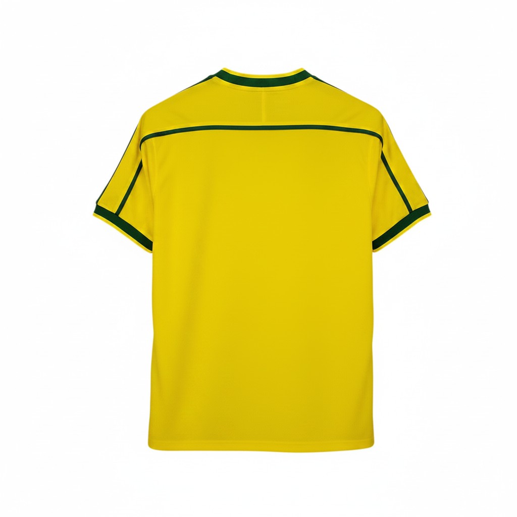 Hinchas Sportswear Store Brazil 1998 World Cup retro jersey, canary yellow with dark green accents on collar and sleeves.