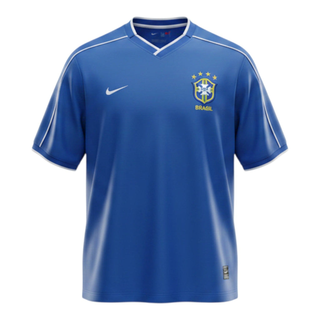 Hinchas Sportswear Store Brazil 1998 World Cup away jersey in royal blue with white piping and 4-star CBF crest.