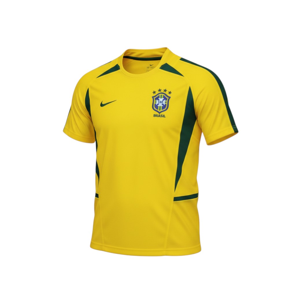 Hinchas Sportswear Store Brazil 2002 World Cup retro home jersey, iconic yellow with green accents, Ronaldo #9.