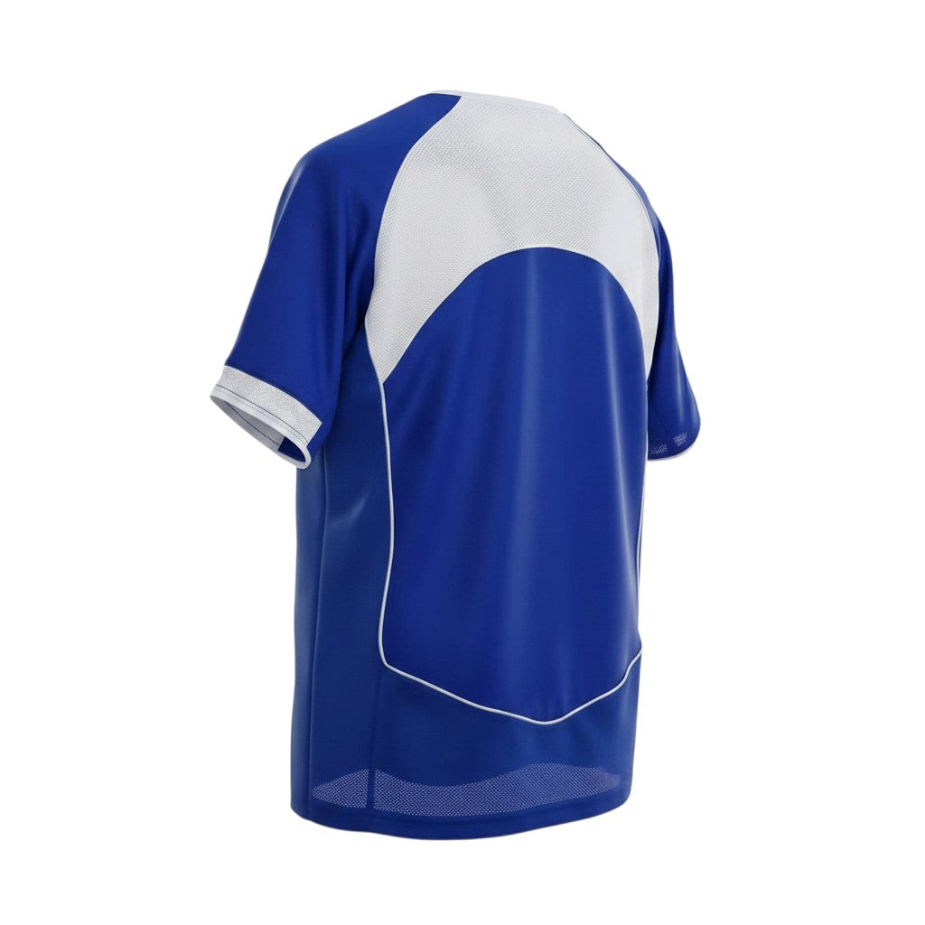 Hinchas Sportswear Store Brazil 2004 retro royal blue Nike Dri-FIT away jersey with white mesh yoke and piping.
