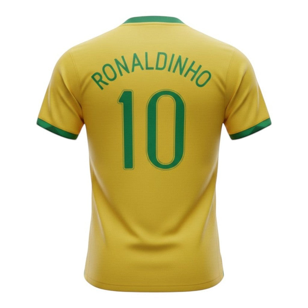 Hinchas Sportswear Store Brazil 2006 Ronaldinho retro football jersey, yellow with green trim, size 10.