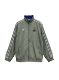 Chaqueta retro de pista gris plateado de Adidas para hombre de los 90 con el logo del trébol y el escudo del gallo de la FFF bordado.